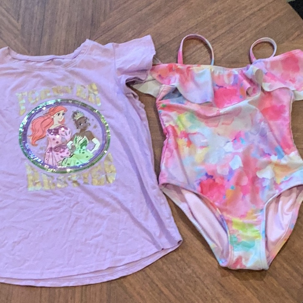 Cat & Jack Pink and Multicolor Kids Swim One Piece and DJB Tee